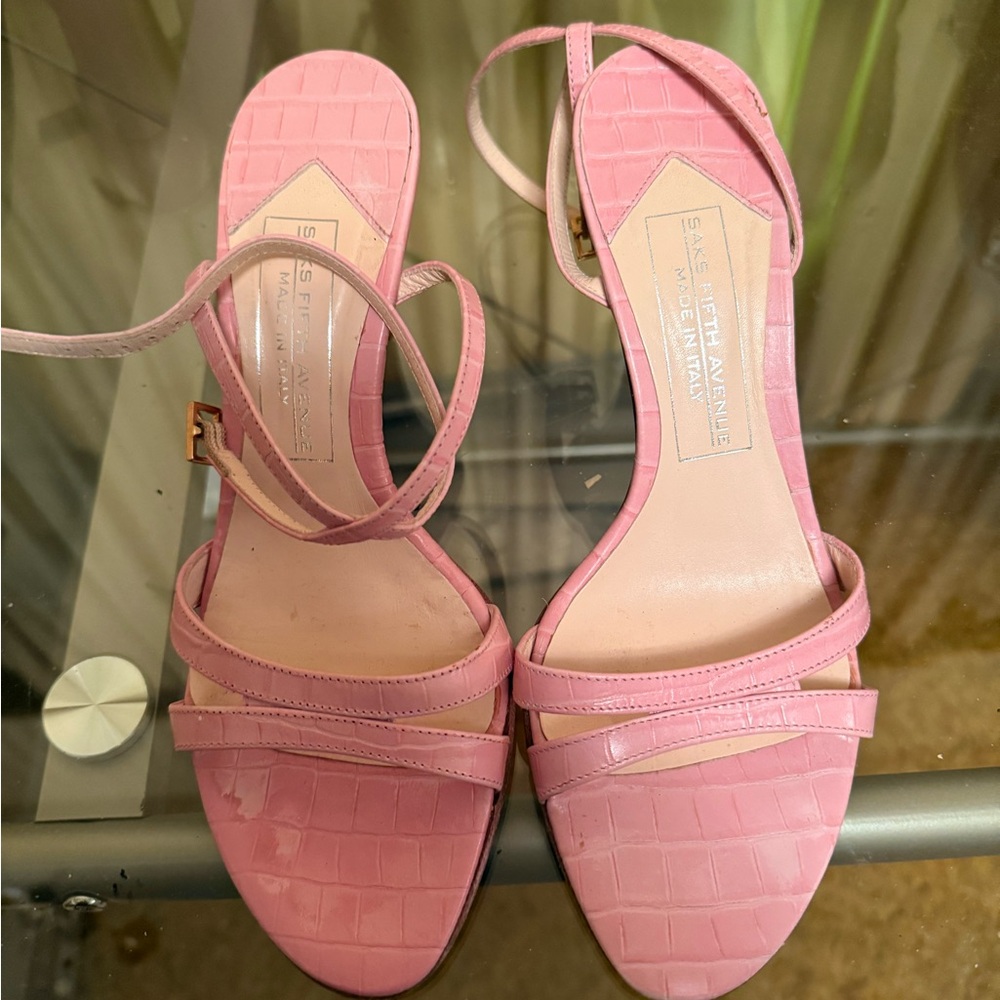 Saks Fifth Avenue Pink Croc-Embossed Sandals